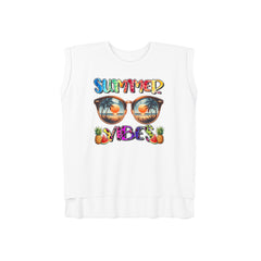 Summer Vibes graphic tee, womens graphic tee, flowy muscle tee, rolled cuffs shirt, women's shirt, summer t-shirt, camping shirt, outdoor apparel, adventure clothing, nature lover gift, gift for camper, hiking t-shirt, wanderlust apparel.