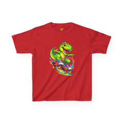 Kids Skateboarding T‑Rex Tee — Neon Dino Skateboard Shirt for Boys & Girls