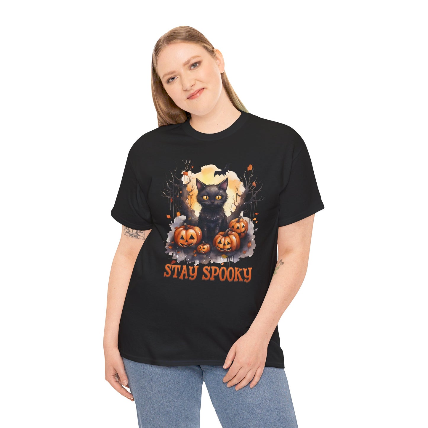 Black Cat And Pumpkin! Graphic Unisex Heavy Cotton Tee