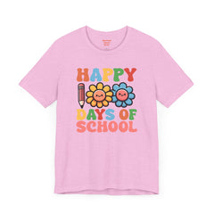 HAPPY 100 DAYS of SCHOOL - Unisex Short Sleeve Tee | Elementary School Holiday, Teacher Apparel, Kids Motivation, Days Checked Off, 100 Days