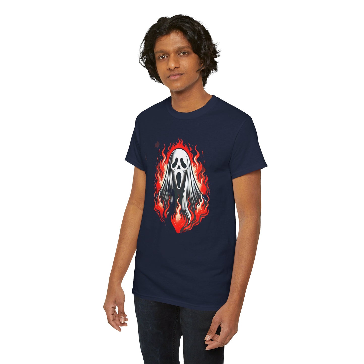 Fiery Fire Ghost - Graphic Unisex Heavy Cotton Tee