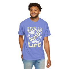 Sharks, Save Ocean Life -  Graphic Unisex Garment-Dyed T-shirt