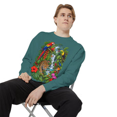 Tropical Jungle Waterfall With Leopard and Parrot Sweatshirt
