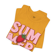 Summer Strawberry T-Shirt — Cute Pink Graphic Tee with Strawberry "SUMMER" Design