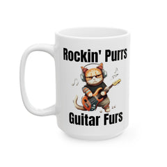 Cat lover mug, guitarist cat mug, ceramic cat mug, 11oz, 15oz, music lover gift, funny cat mug, musician gift idea, rock guitarist gift