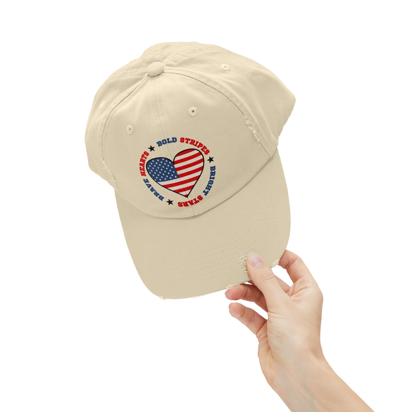 American Flag Heart Distressed Cap, Brave Hearts, Bold Stripes, Bright Stars