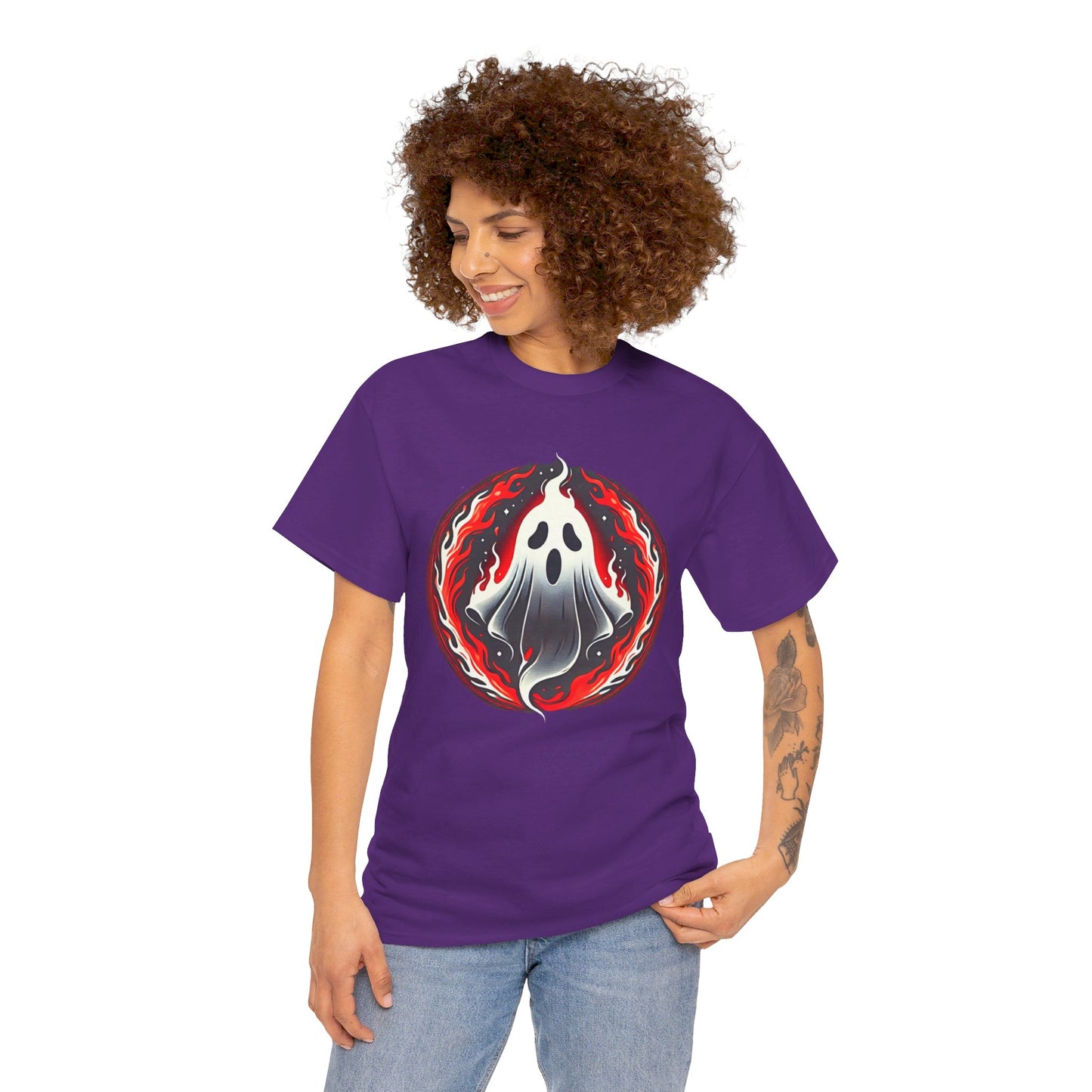 Fiery Fire Ghost - Graphic Unisex Heavy Cotton Tee