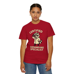 Certified Shenanigans Specialist T-Shirt | Funny Unisex Tee, Casual Wear, Gift for Raccoon Lovers, Cute Animal Shirt, Quirky Apparel