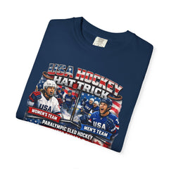 Hockey Hat Trick T-Shirt — USA Men's, Women's & Paralympic Gold Tribute 2026