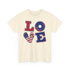 LOVE red white and blue graphics Unisex Heavy Cotton Tee / see our matching T Shirt , coffe mugs and tote bags