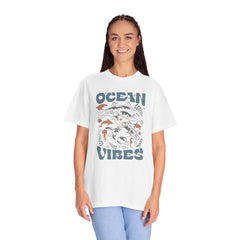 Whales and Dolphins, Ocean Vibes -  Graphic Unisex Garment-Dyed T-shirt