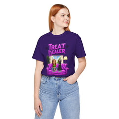 Personalized Treat Dealer T-Shirt — Funny Pet Lover Tee with Girl and Dog on Purple Couch