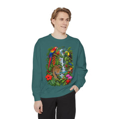Tropical Jungle Waterfall With Leopard and Parrot Sweatshirt
