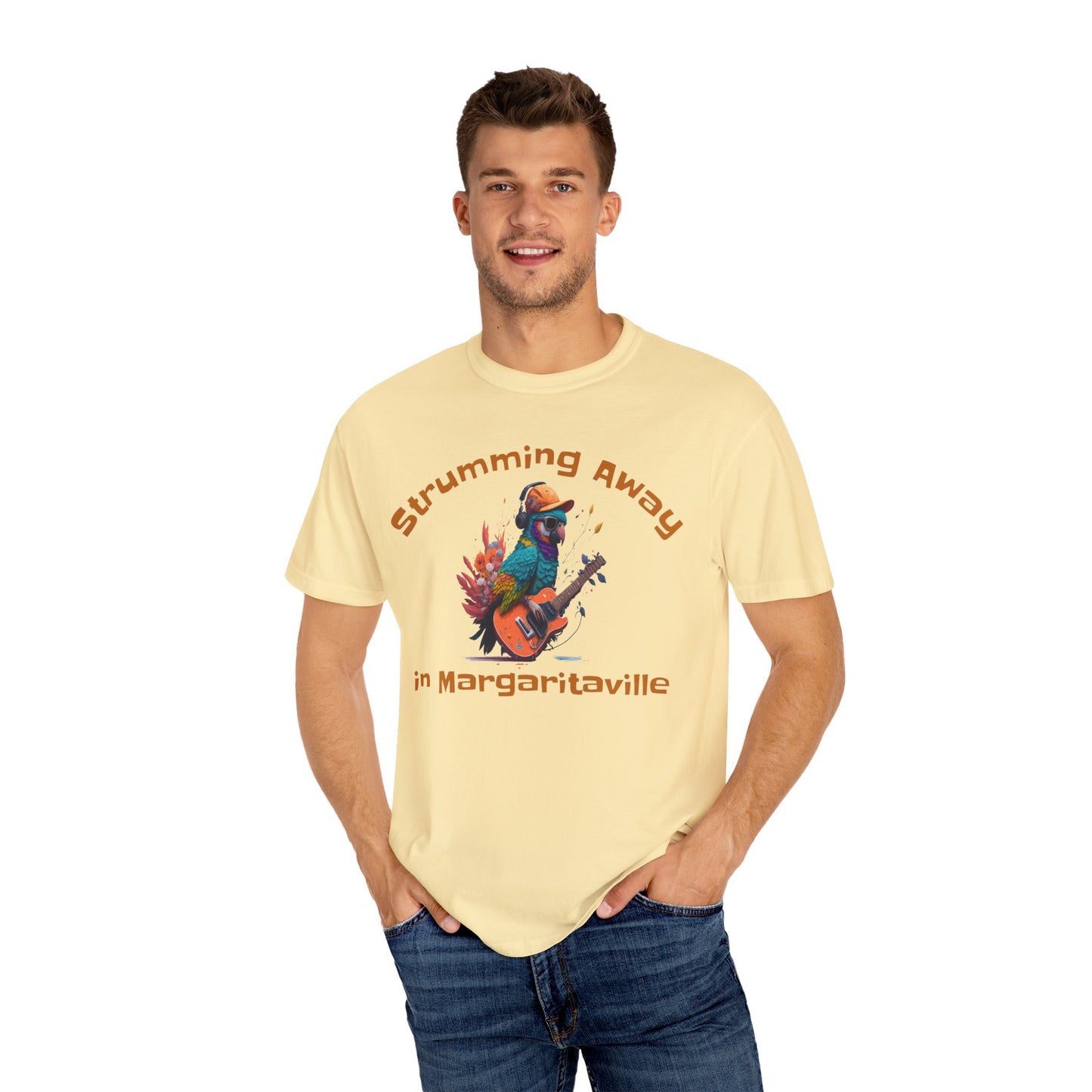 Parrot Strummin Away In Margaritaville - Unisex Garment-Dyed T-shirt