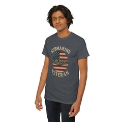 Submarine Veteran American Flag Tee | Unisex Heavy Cotton T-Shirt, Military Apparel, Veteran Gift, Patriotic Top, Casual Wear