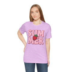 Summer Strawberry T-Shirt — Cute Pink Graphic Tee with Strawberry "SUMMER" Design
