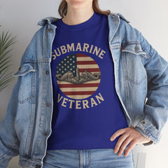 Submarine Veteran American Flag Tee | Unisex Heavy Cotton T-Shirt, Military Apparel, Veteran Gift, Patriotic Top, Casual Wear