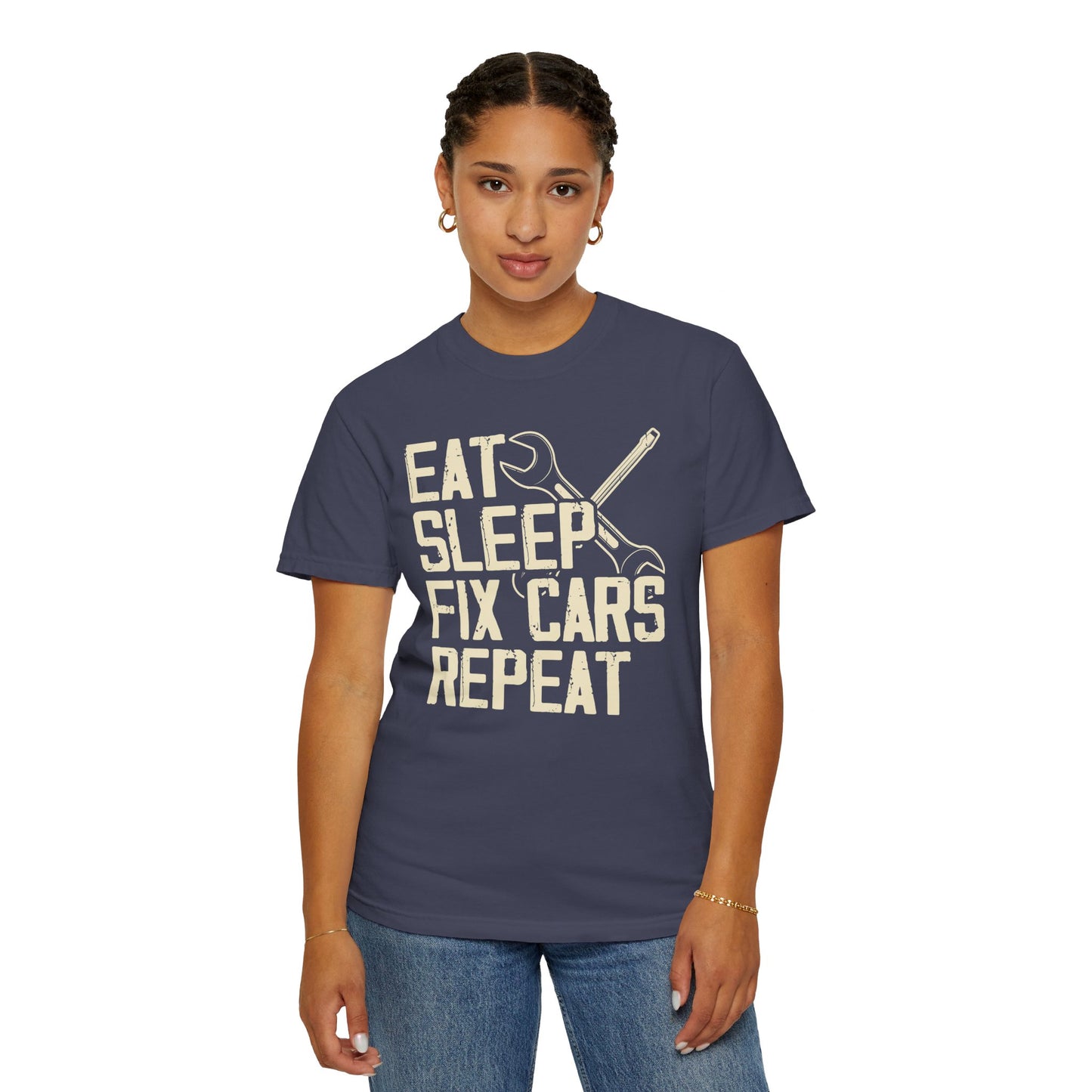 Eat Sleep Fix Cars Repeat, Comfort Colors Unisex Relaxed Fit T Shirt