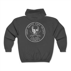 US Navy Submarine Veteran, Unisex Premium Full Zip Hoodie,Submarine Insignia, Skull Crossed Cutlasses on Back, Dolphins, Bubblehead
