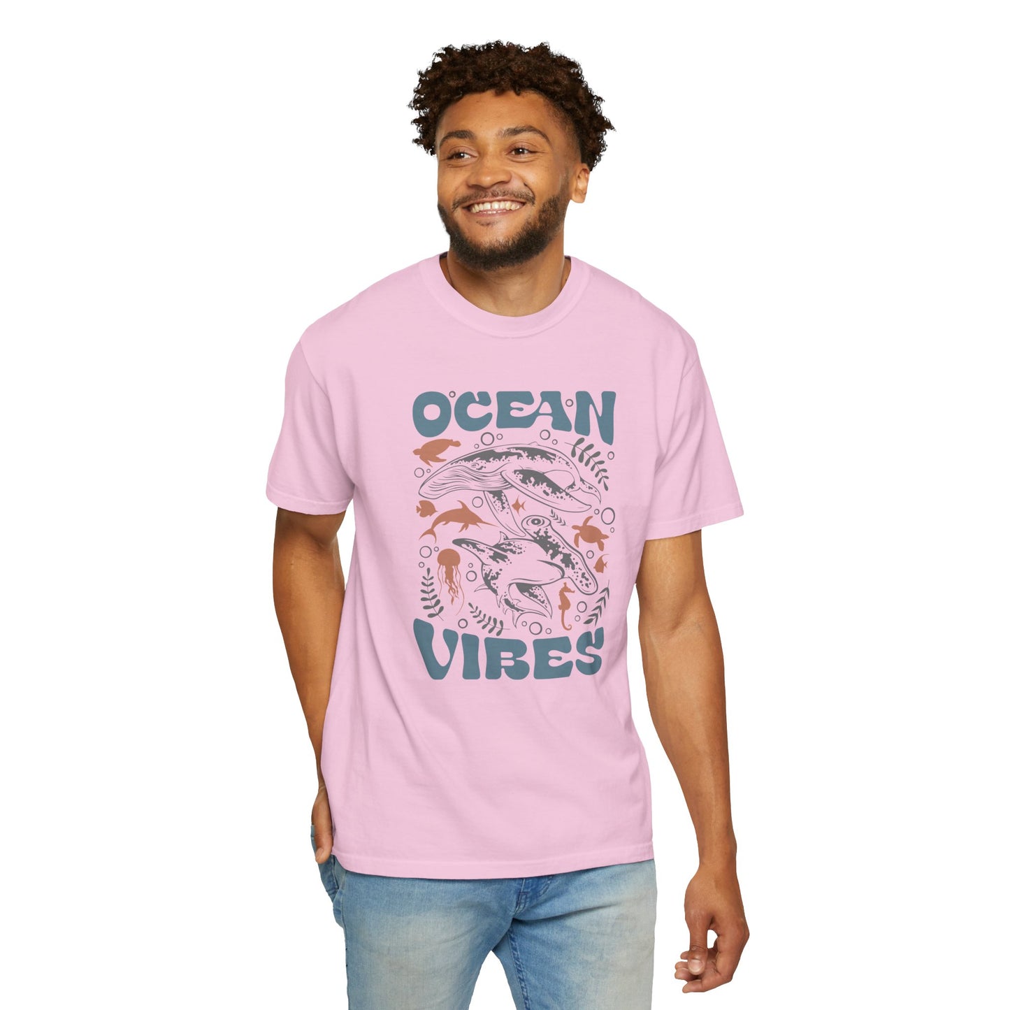 Whales and Dolphins, Ocean Vibes -  Graphic Unisex Garment-Dyed T-shirt