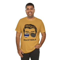 BACK THE BLUE Dad with Glasses, Graphic Unisex Short Sleeve Tee