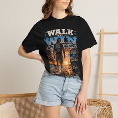 Men's Leg Amputee Walk to Win Water Leg Beach T-Shirt — Motivational Ocean Sunset Graphic Tee