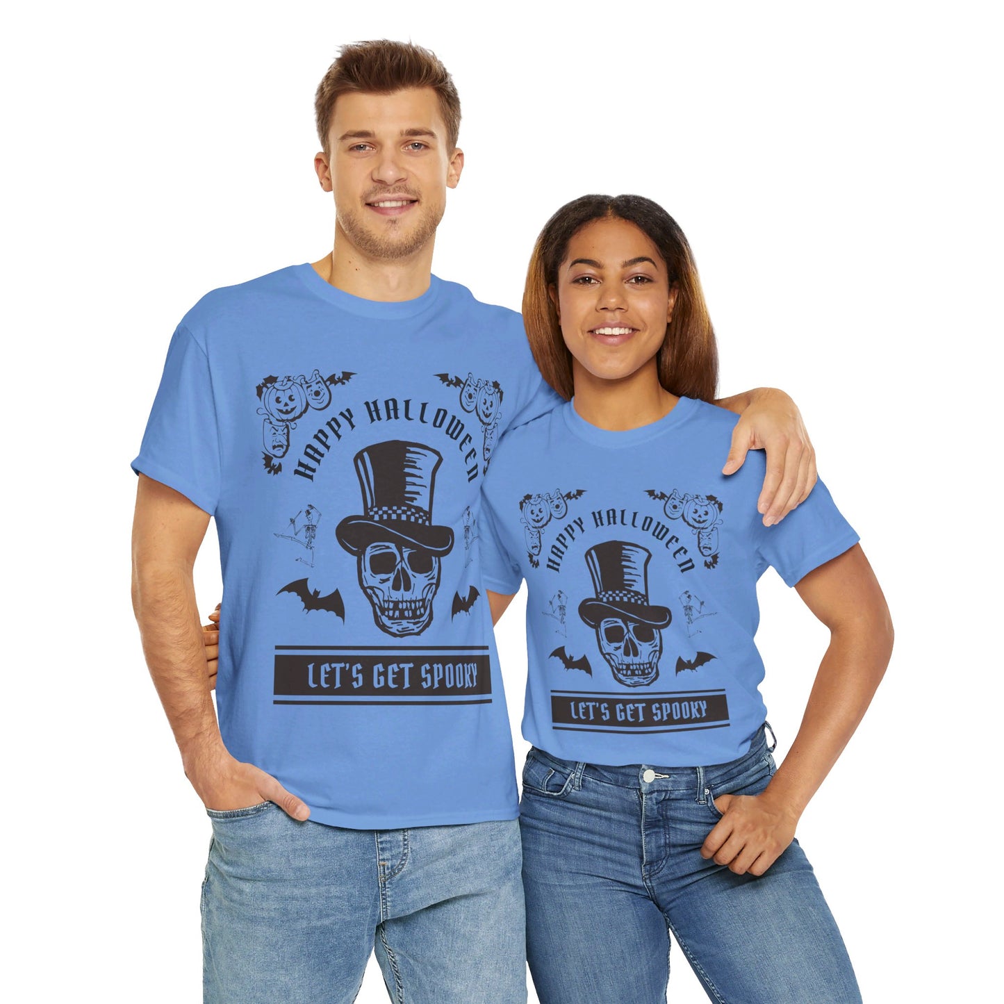 HAPPY HALLOWEEN Lets Get Spooky! Graphic Unisex Heavy Cotton Tee