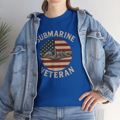 Submarine Veteran American Flag Tee | Unisex Heavy Cotton T-Shirt, Military Apparel, Veteran Gift, Patriotic Top, Casual Wear