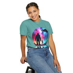Bigfoot & Alien Nightscape T-Shirt — Sasquatch UFO Graphic Tee