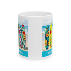 Surfboard meeting Floral Ceramic Mug - Beach Vibes for Coffee Lovers