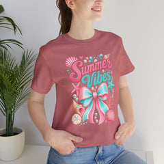 Summer Vibes Tee — Pastel Seashell Bow Beach T-Shirt