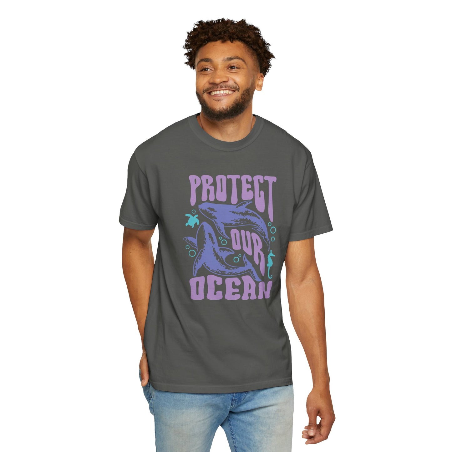 Whales, Protect Our Ocean -  Graphic Unisex Garment-Dyed T-shirt