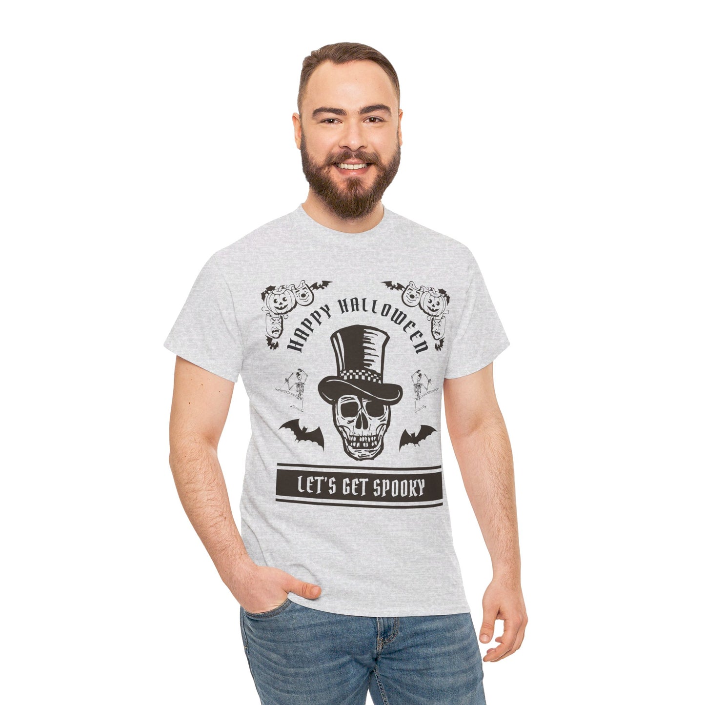 HAPPY HALLOWEEN Lets Get Spooky! Graphic Unisex Heavy Cotton Tee