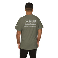 Dog Trainer T‑Shirt — "dog trainer." Front Logo with "we believe..." Positive Training Back Text