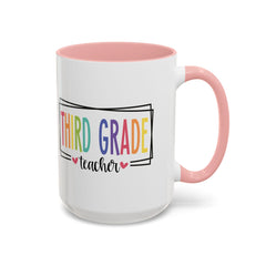 THIRD GRADE TEACHER, Accent Coffee Mug, hearts graphics,present for teacher, educator gift, gift for him, gift for her, teacher appreciation