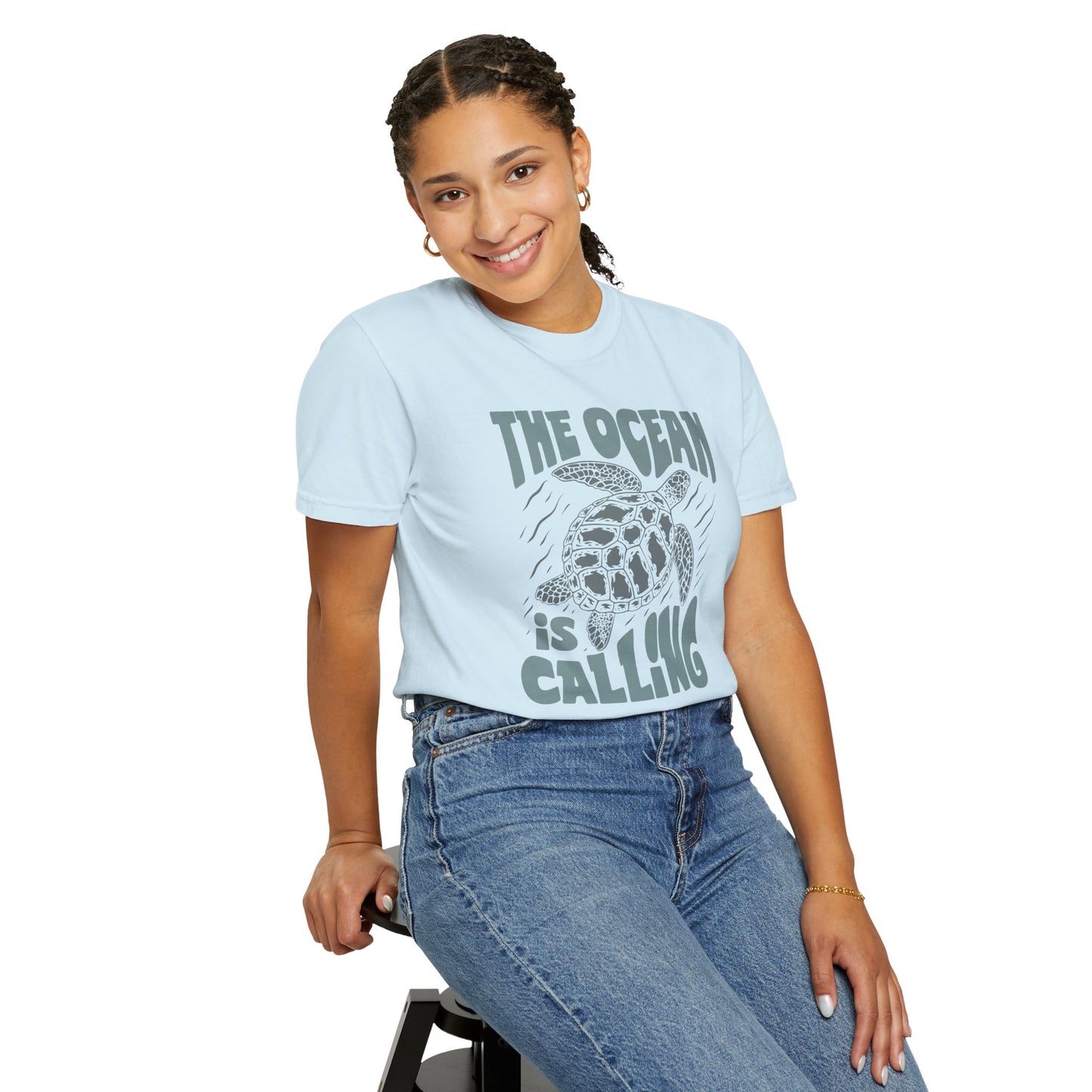 Sea Turtle, The Ocean Is Calling -  Graphic Unisex Garment-Dyed T-shirt