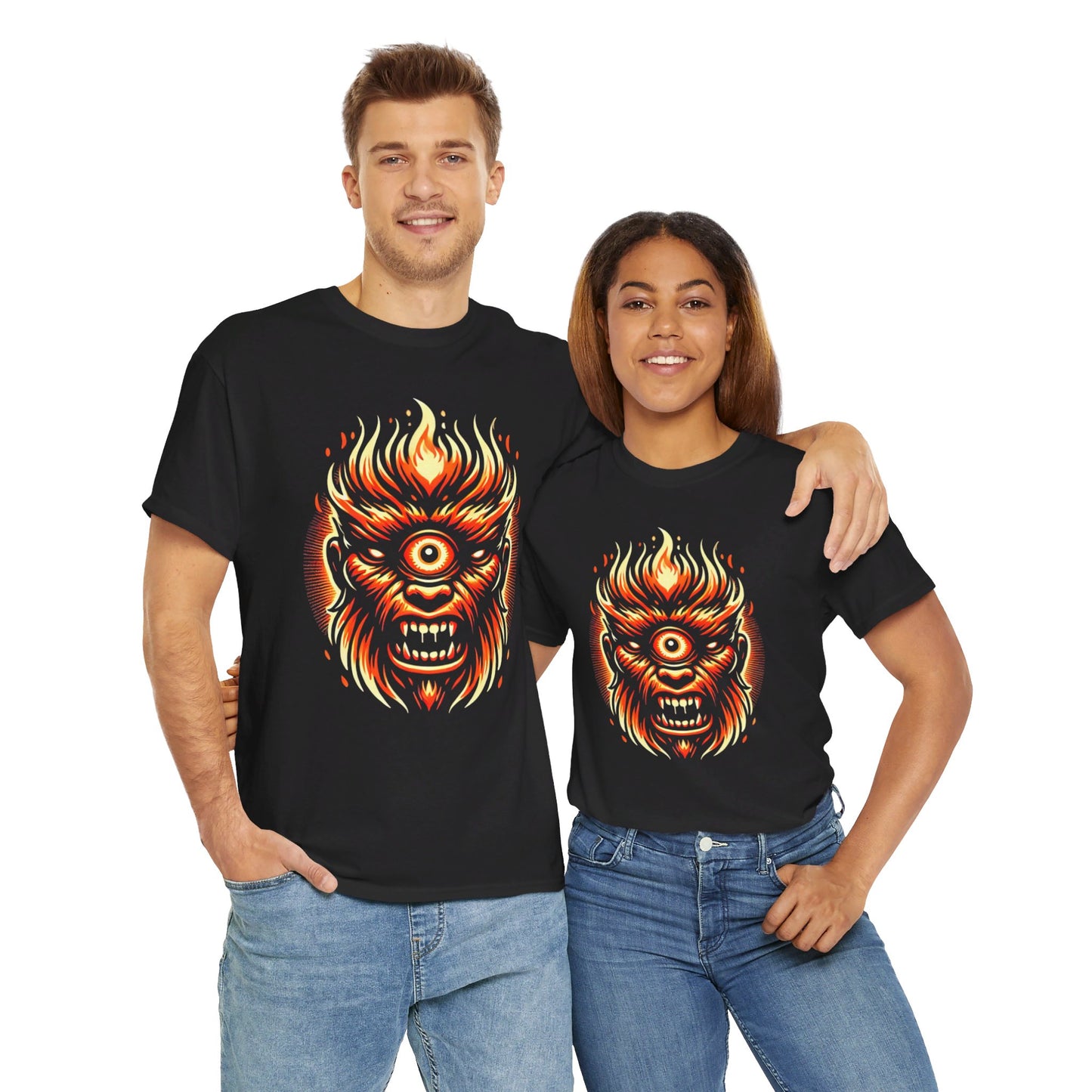 Flaming Fire Cyclops - Graphic Unisex Heavy Cotton Tee