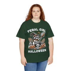 Feral Girl Halloween Raccoon! Graphic Unisex Heavy Cotton Tee