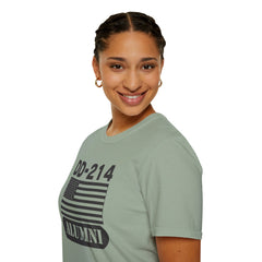 DD-214 Alumni with American Flag  Unisex Softstyle T-Shirt