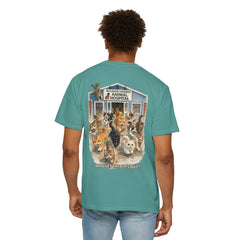 Elizabeth Gill Front Logo Back Graphic Baldwin Harbor Animal Hospital "Who Let the Cats Out?" T Shirt
