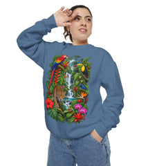 Tropical Jungle Waterfall With Leopard and Parrot Sweatshirt