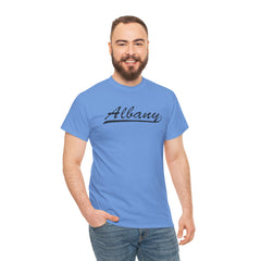 Albany Unisex Heavy Cotton Tee - Retro Dunder Mifflin Design for Nostalgic Fans