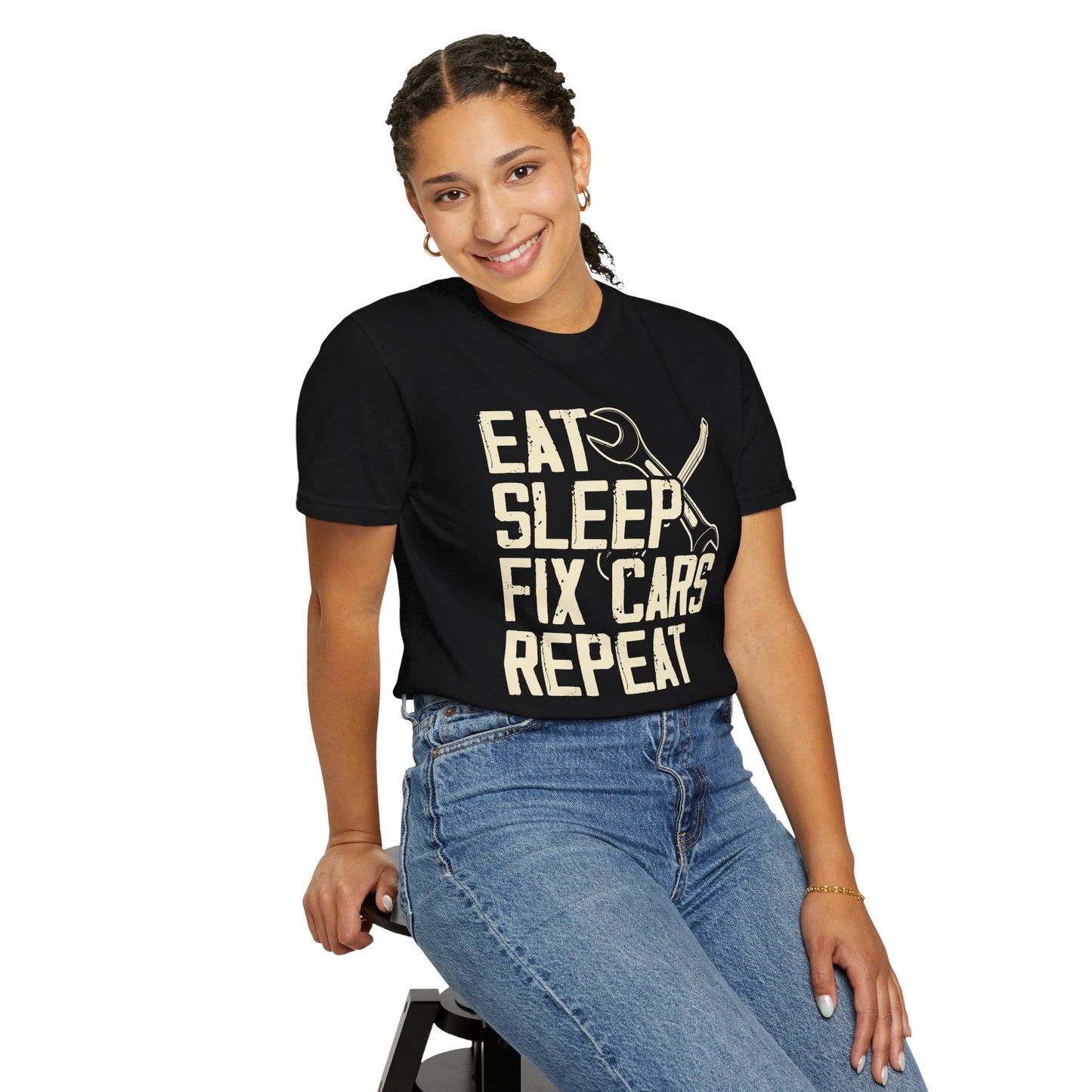 Eat Sleep Fix Cars Repeat, Comfort Colors Unisex Relaxed Fit T Shirt