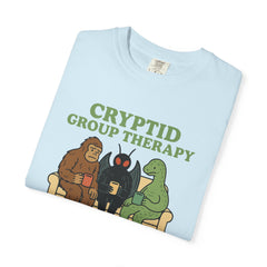 Cryptid Group Therapy Bigfoot, Mothman and Loch Nessie Unisex T-Shirt, Funny Graphic Tee, Gift for Cryptid Lovers, Quirky Casual Wear, Cool Humor Shirt