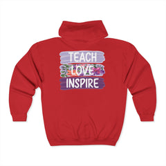 Teach Love Inspire Hoodie - Cozy Unisex Zip-Up Sweatshirt for Educators and Motivators