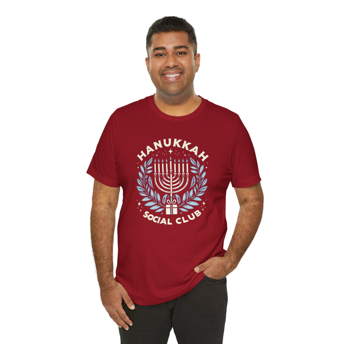 Hanukkah Social Club with Menorah - Unisex Jersey Short Sleeve Tee