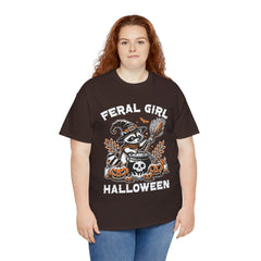 Feral Girl Halloween Raccoon! Graphic Unisex Heavy Cotton Tee