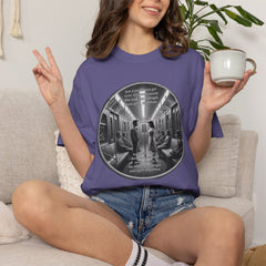 Don;t Stop Believing Subway Reflection T-Shirt — Vintage Black & White Urban Photo Tee