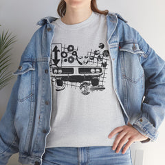 Abstract Retro Racing Car Unisex Heavy Cotton Tee | Perfect for Car Enthusiasts, Father's Day Gift, Casual Wear, Vintage Style, Unique Graphic Shirt