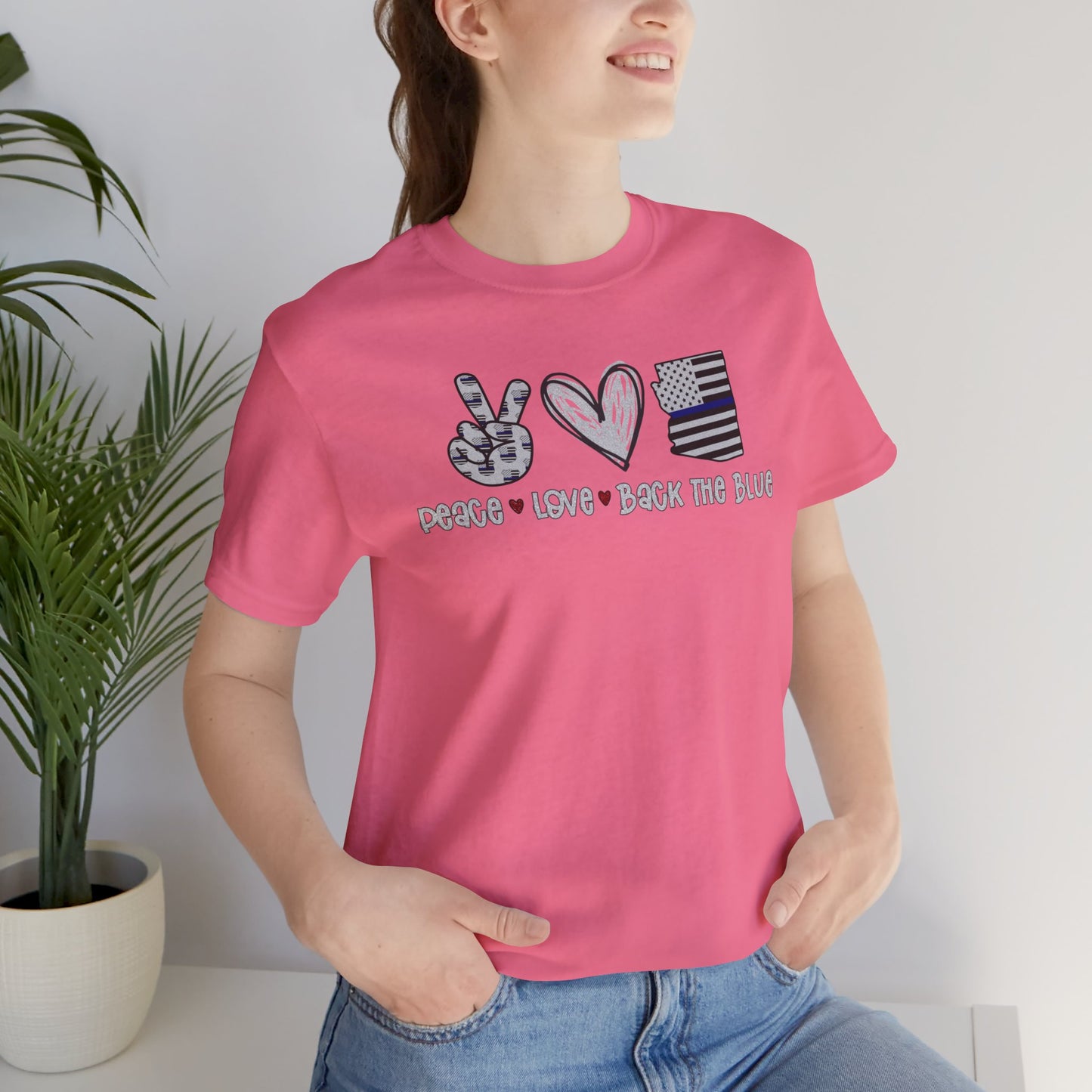 Peace Love Back The Blue in Arizona, Graphic Unisex Short Sleeve Tee